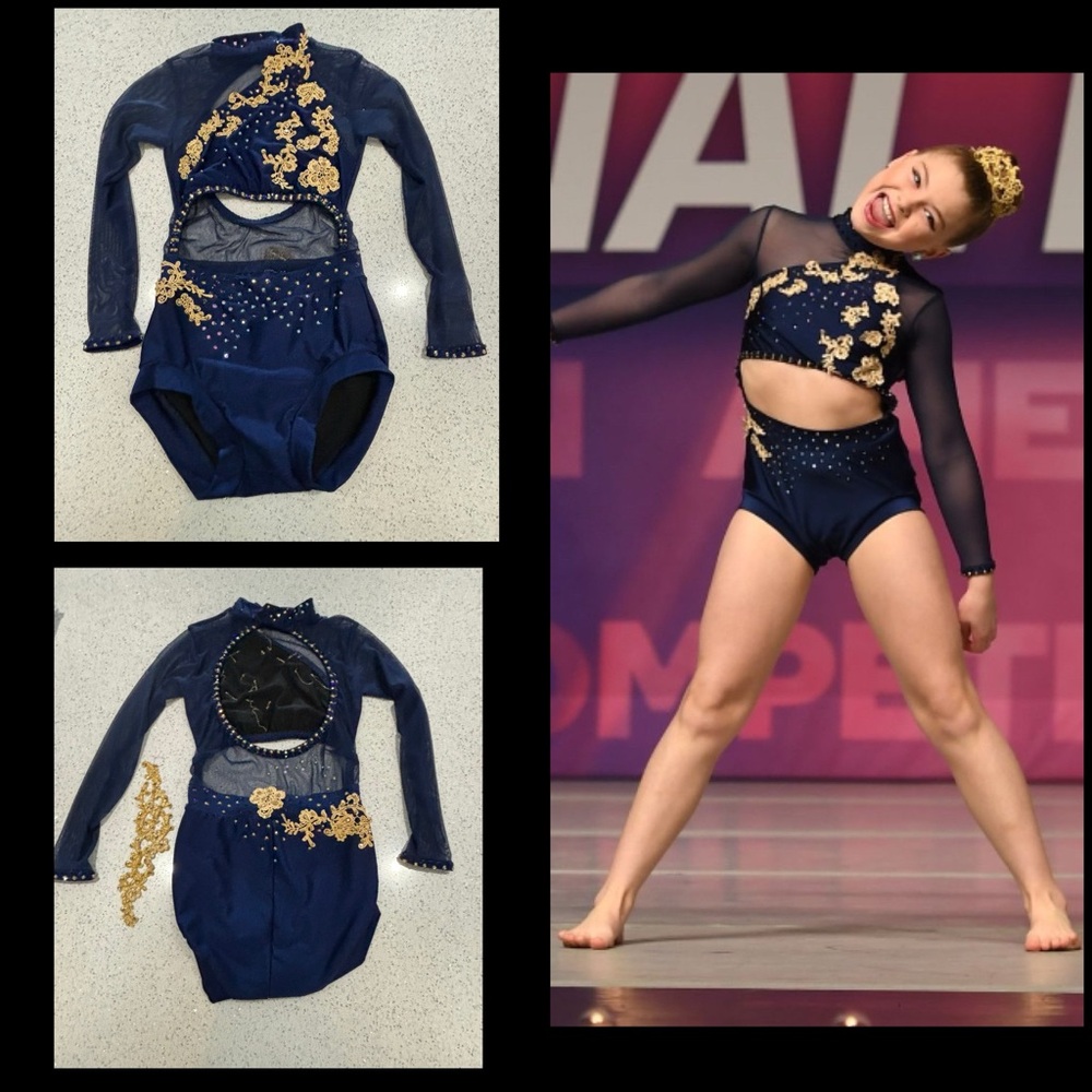 Elegant Navy and Gold Kids Dance Costume